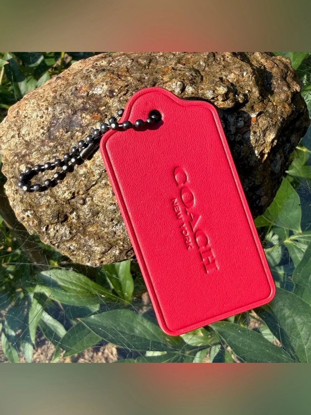 New Coach Large Leather Hangtag with Fu Print, 1 3/4” (L) × 3” (H)